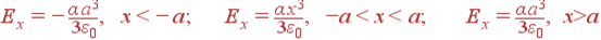 E_x = -\frac{\alpha a^3}{3\varepsilon_0}, x&lt;-a; E_x = \frac{\alpha x^3}{3\varepsilon_0}, -a&lt;x&lt;a; E_x=\frac{\alpha a^3}{3\varepsilon_0}, x&gt;a