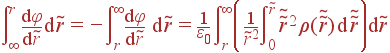 \int\limits_{\infty}^r \frac{{\rm d}\varphi}{{\rm d}\tilde{r}} {\rm d}\tilde{r} = -\int\limits_r^{\infty}\frac{{\rm d}\varphi}{{\rm d}\tilde{r}} {\rm d}\tilde{r} = \frac{1}{\varepsilon_0} \int\limits_r^{\infty} \left( \frac{1}{\tilde{r}^2} \int\limits_0^{\tilde{r}} \tilde{\tilde{r}^2} \rho(\tilde{\tilde{r}}) {\rm d} \tilde{\tilde{r}}\right){\rm d}\tilde{r}